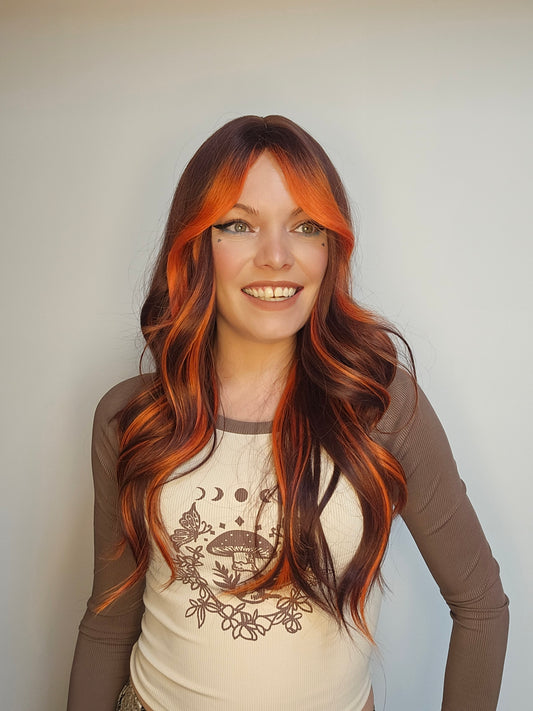 Terri orange & Burgandy non lace wig