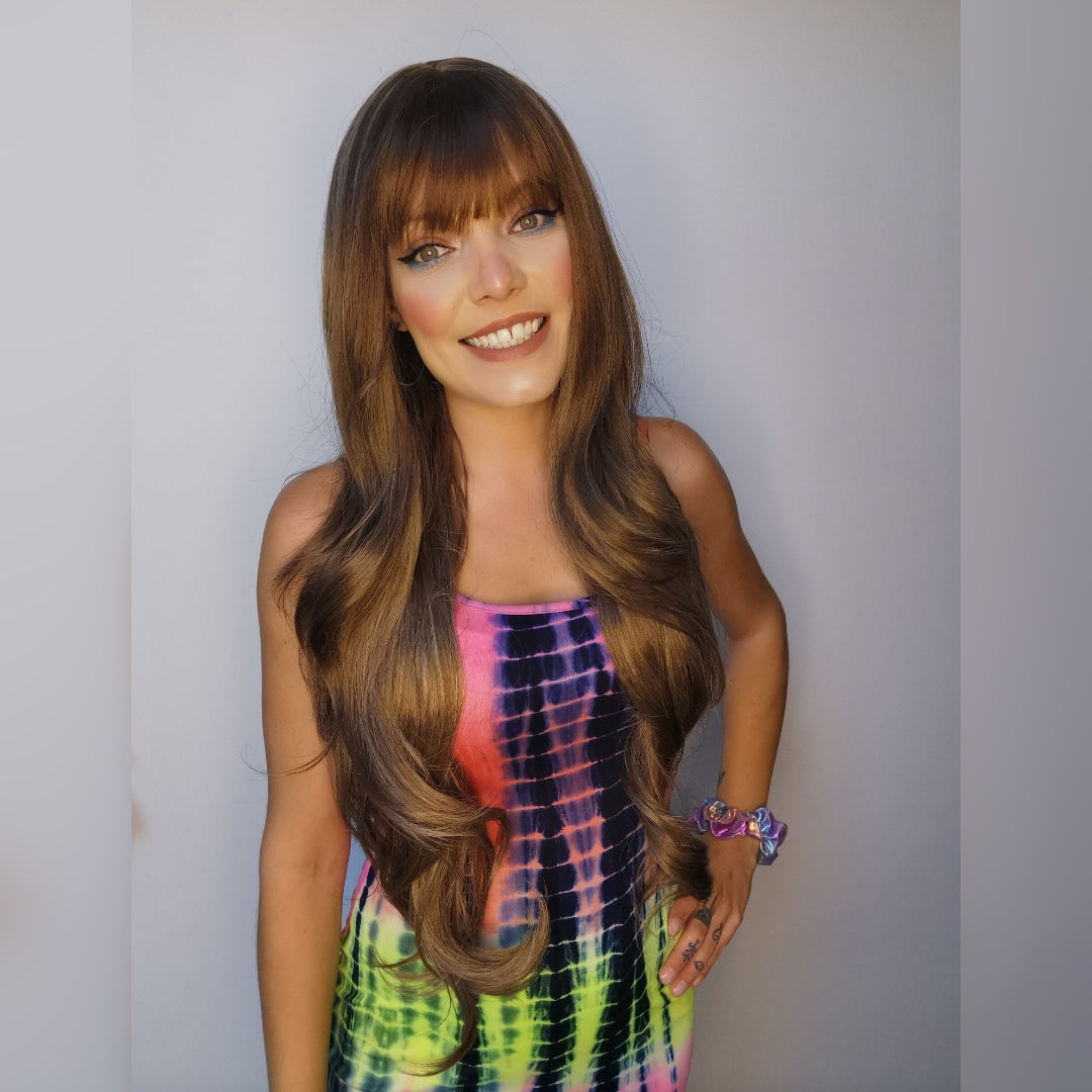 Hot Toffee Medium brown and blonde synthetic wig - Keshleysheadshop