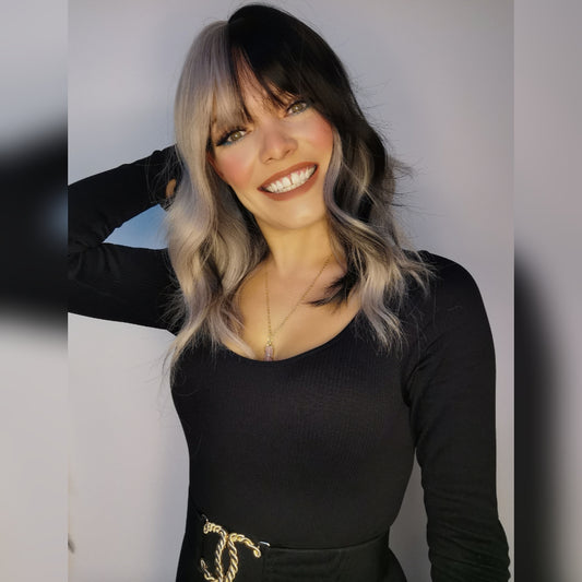 Domino black and silver synthetic wig - Keshleysheadshop