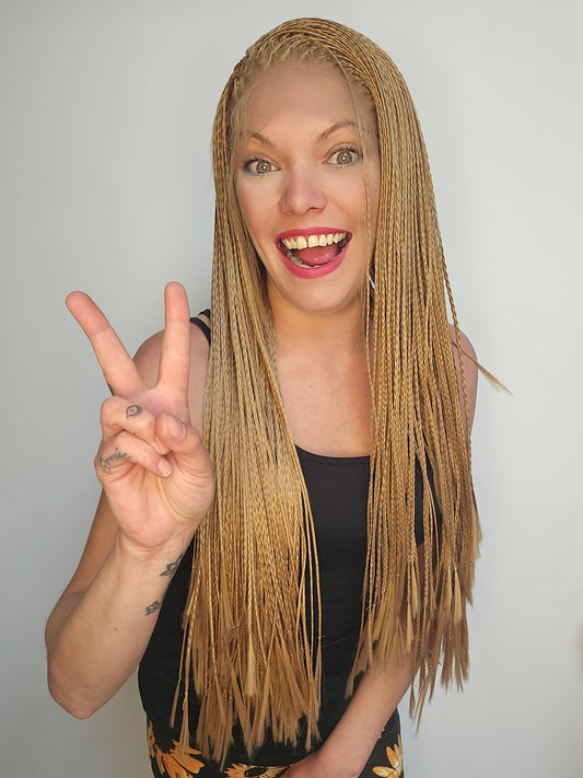 Sandy blonde braided lace front wig