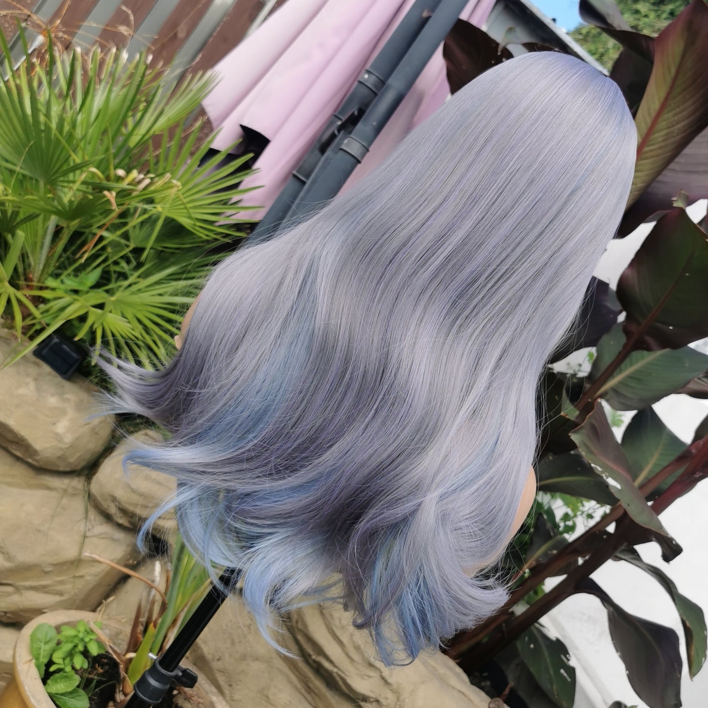 Ziggy blue, grey, purple wavy synthetic wig