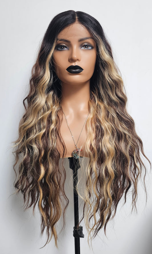 Senorita curly dark brown with blonde lace front wig