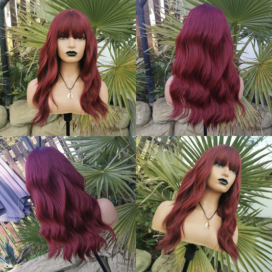 Fiesty Dark red long wavy synthetic wig. - Keshleysheadshop