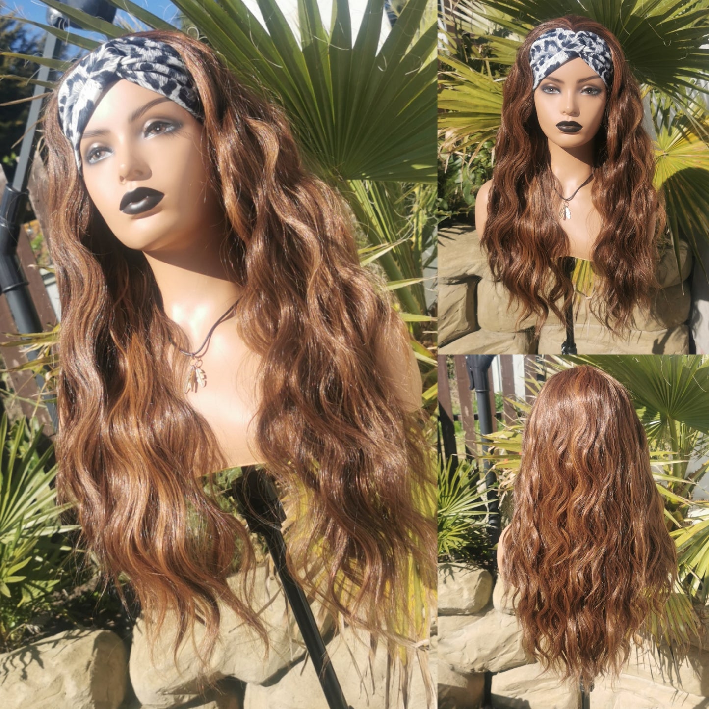 Brunette Caramel Wavy Headband Wig - Keshleysheadshop