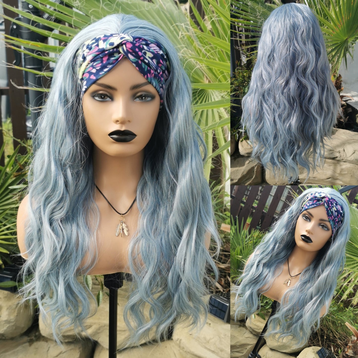 Blue Wavy Headband Wig - Keshleysheadshop