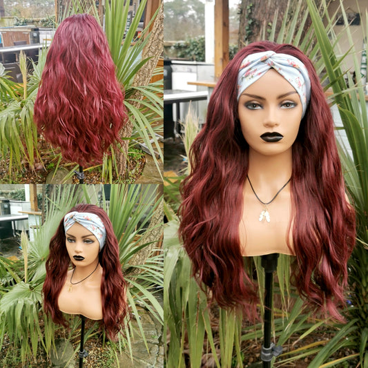 Burgandy Wavy Headband Wig - Keshleysheadshop