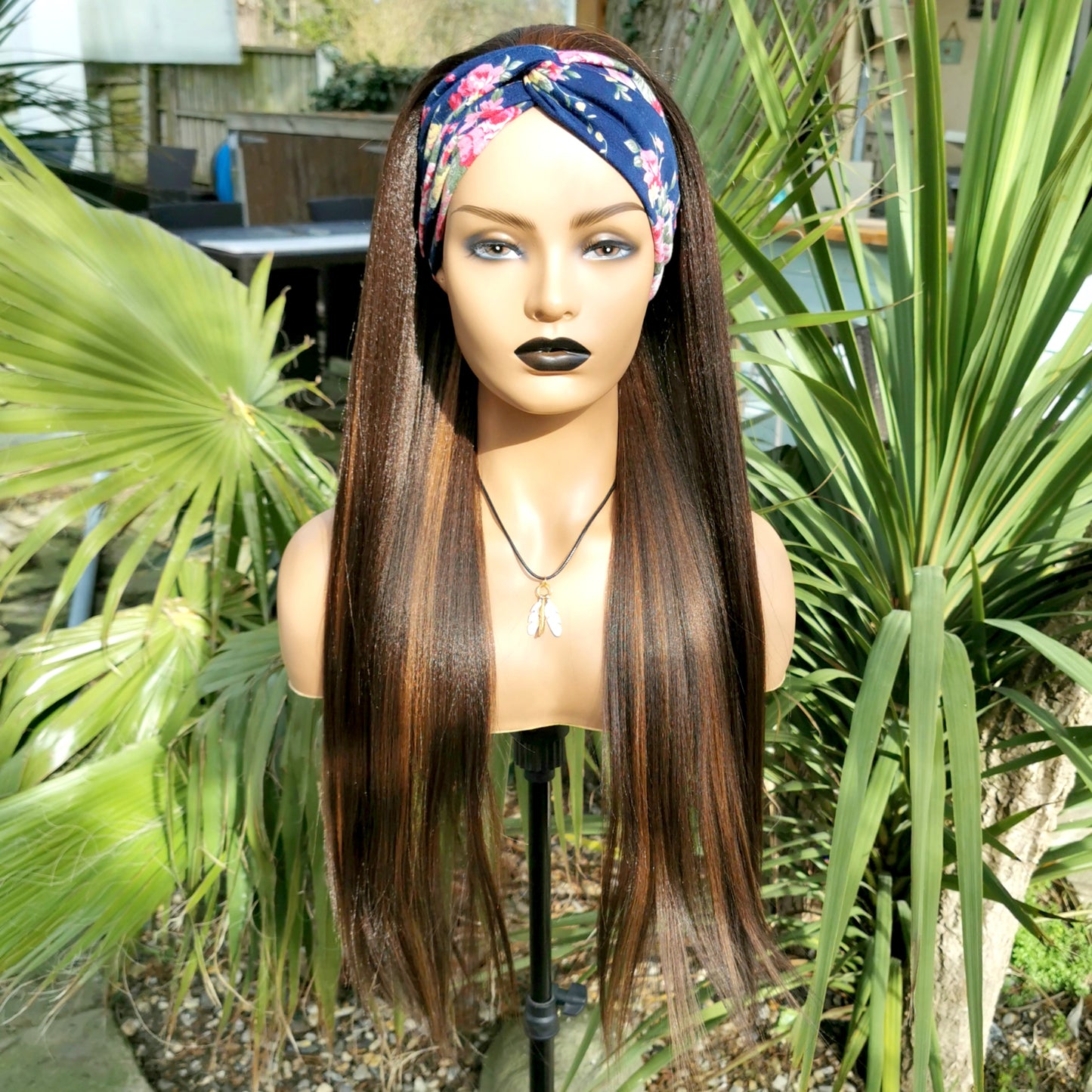 Brown Streaky Straight Headband Wig