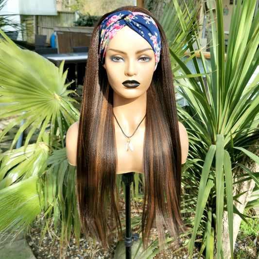 Brown Streaky Straight Headband Wig - Keshleysheadshop