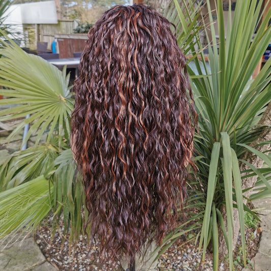 Streaky Brown Kinky Headband Wig - Keshleysheadshop