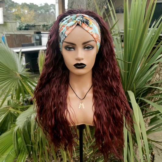 Burgandy Kinky Headband Wig - Keshleysheadshop