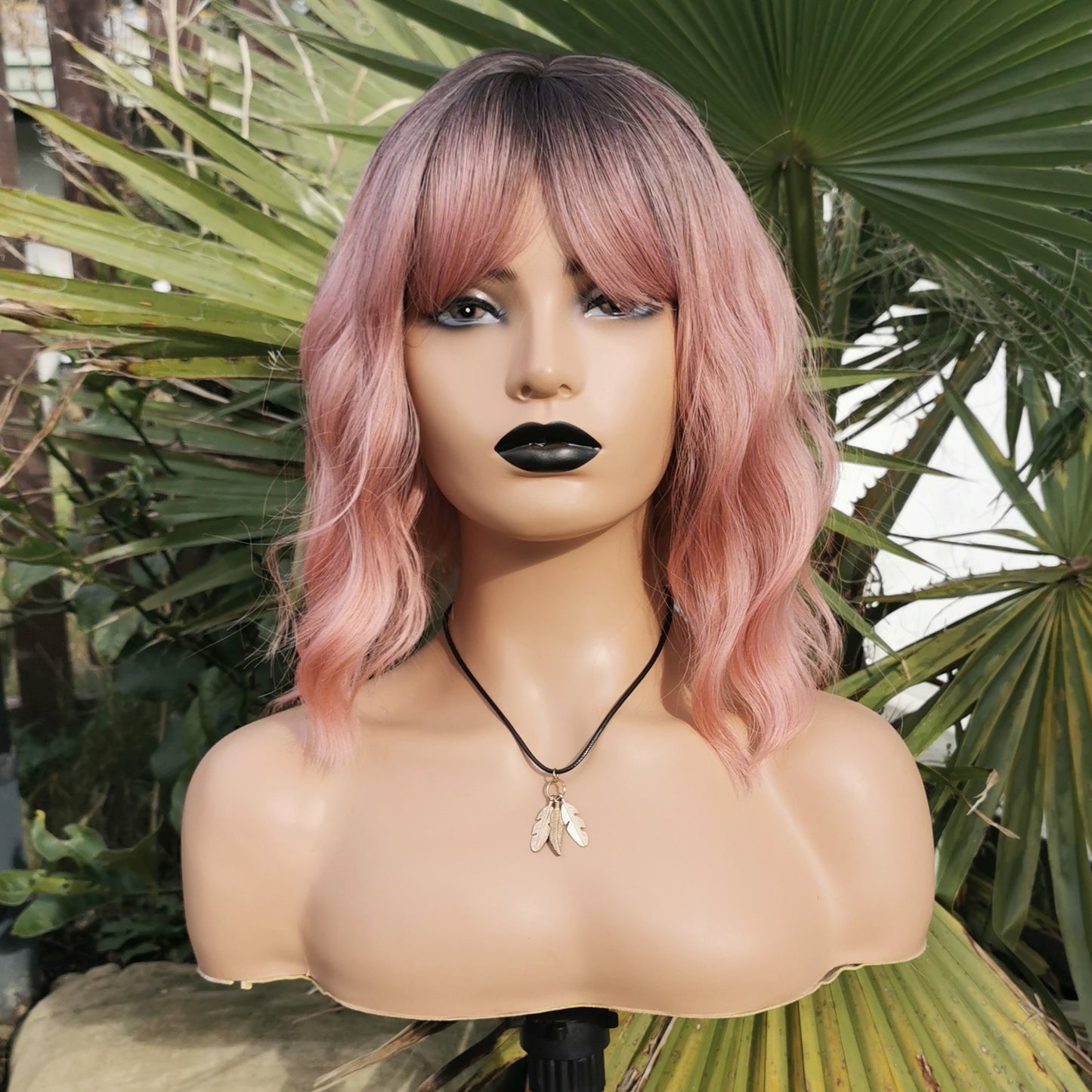 Sweetheart Pink Rooted Synthetic Wavy Wig