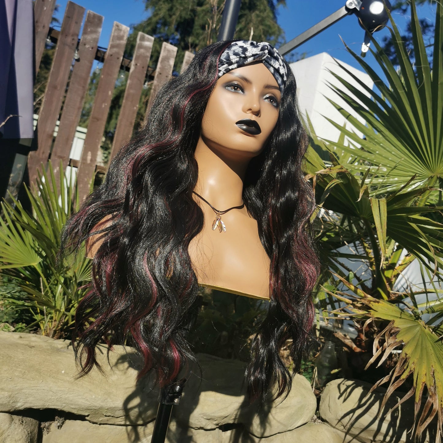 Black and Red Wavy Headband Wig - Keshleysheadshop