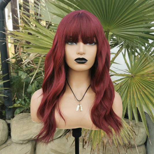 Fiesty Dark red long wavy synthetic wig. - Keshleysheadshop
