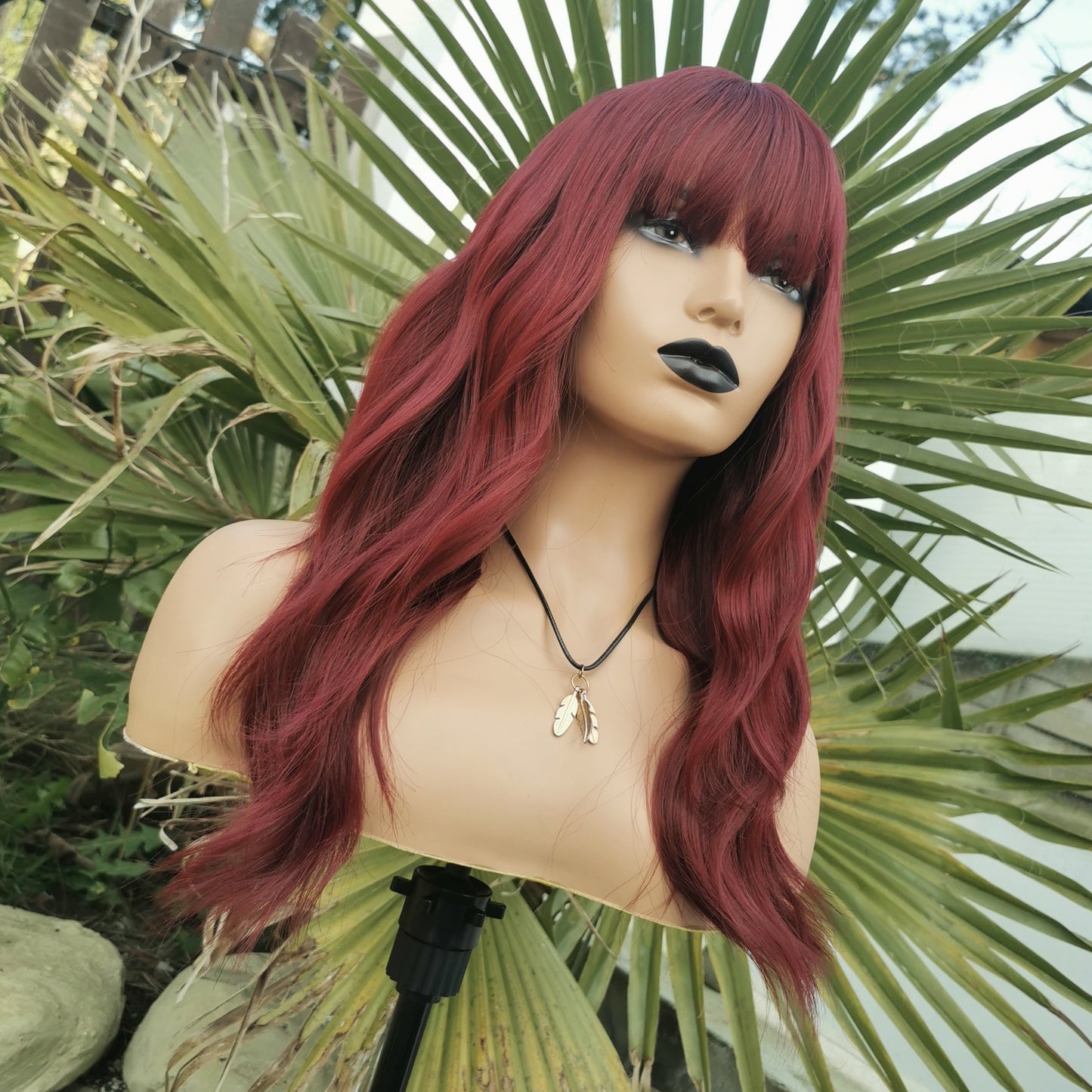 Fiesty Dark red long wavy synthetic wig. - Keshleysheadshop