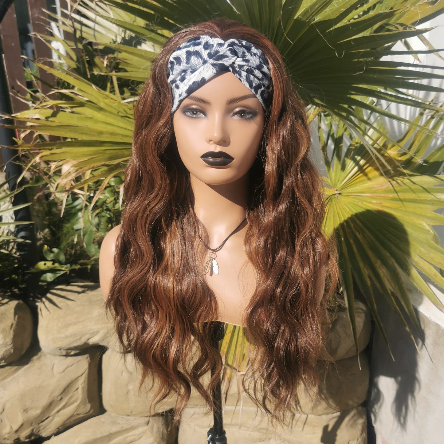 Brunette Caramel Wavy Headband Wig - Keshleysheadshop