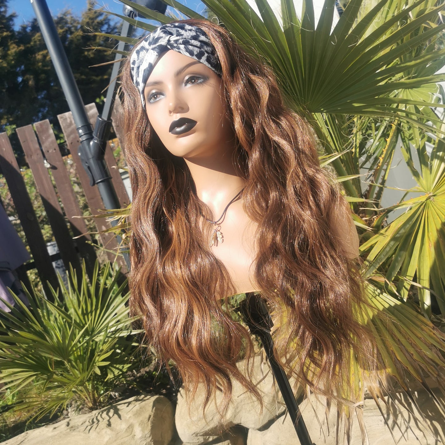 Brunette Caramel Wavy Headband Wig - Keshleysheadshop
