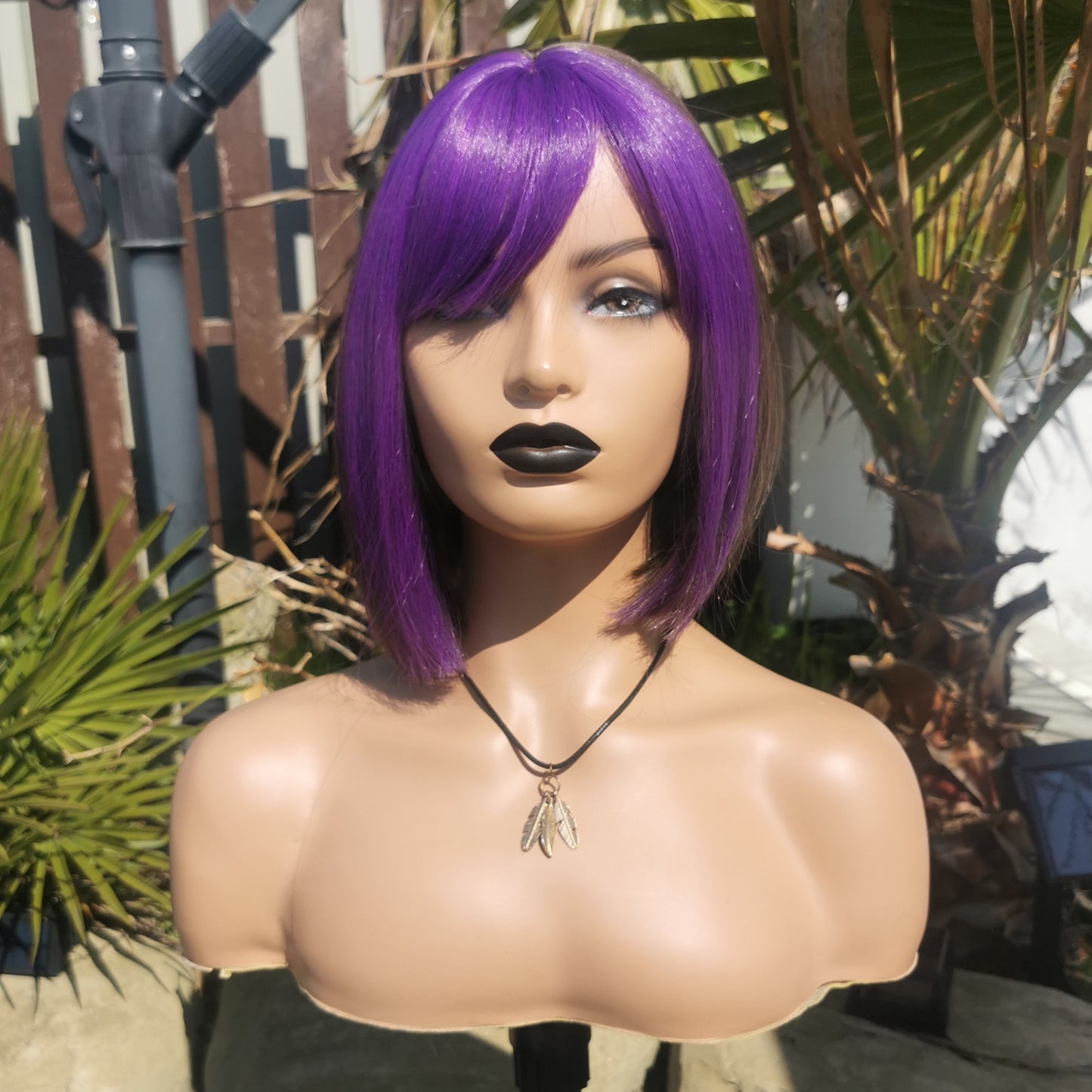 The Purple One Brown and purple short straight synthetic wig.