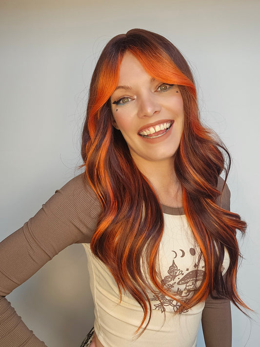 Terri orange & Burgandy non lace wig