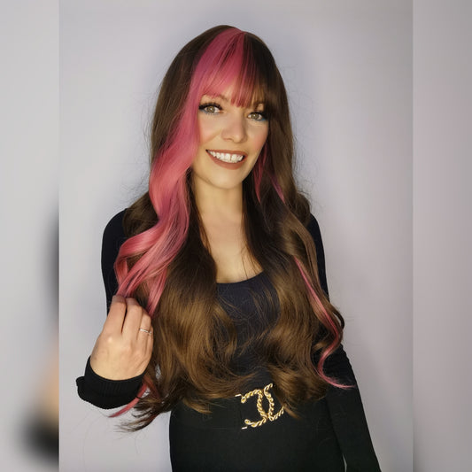 Pink Pop brown and pink synthetic wig