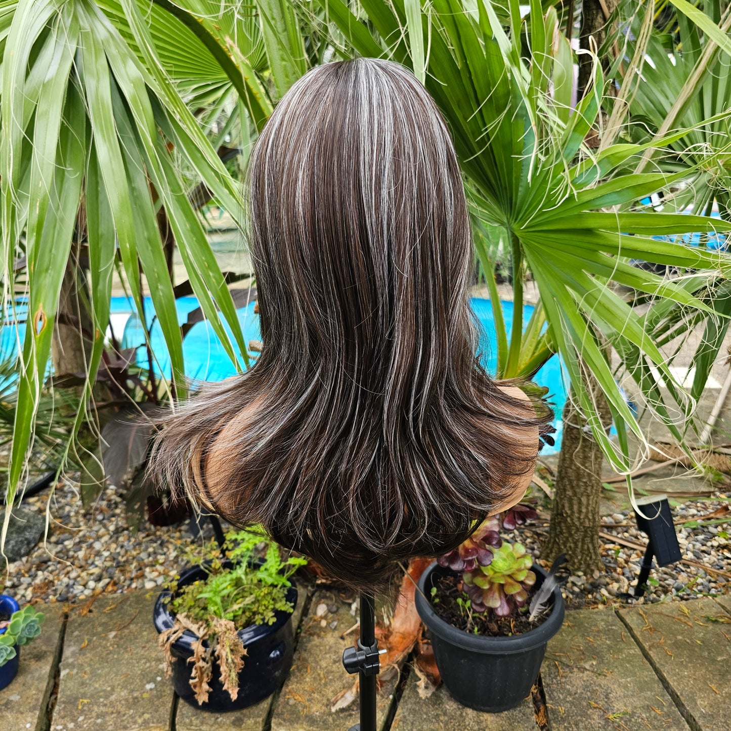 Misty Brown and white streaky non lace wig