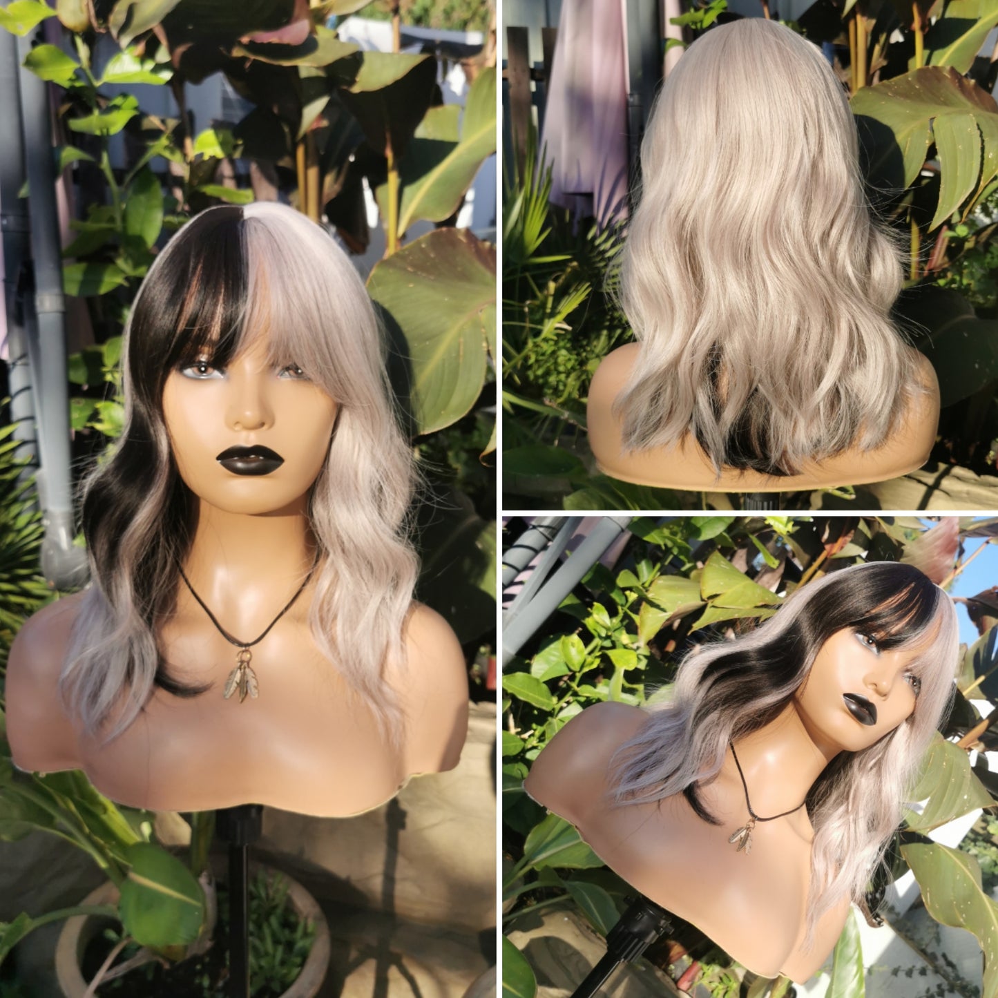 Domino black and silver synthetic wig