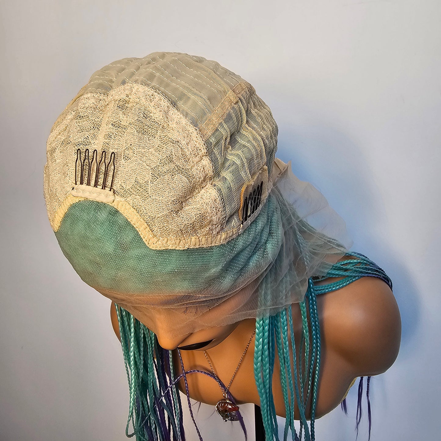 Turquoise and purple braided lace front wig