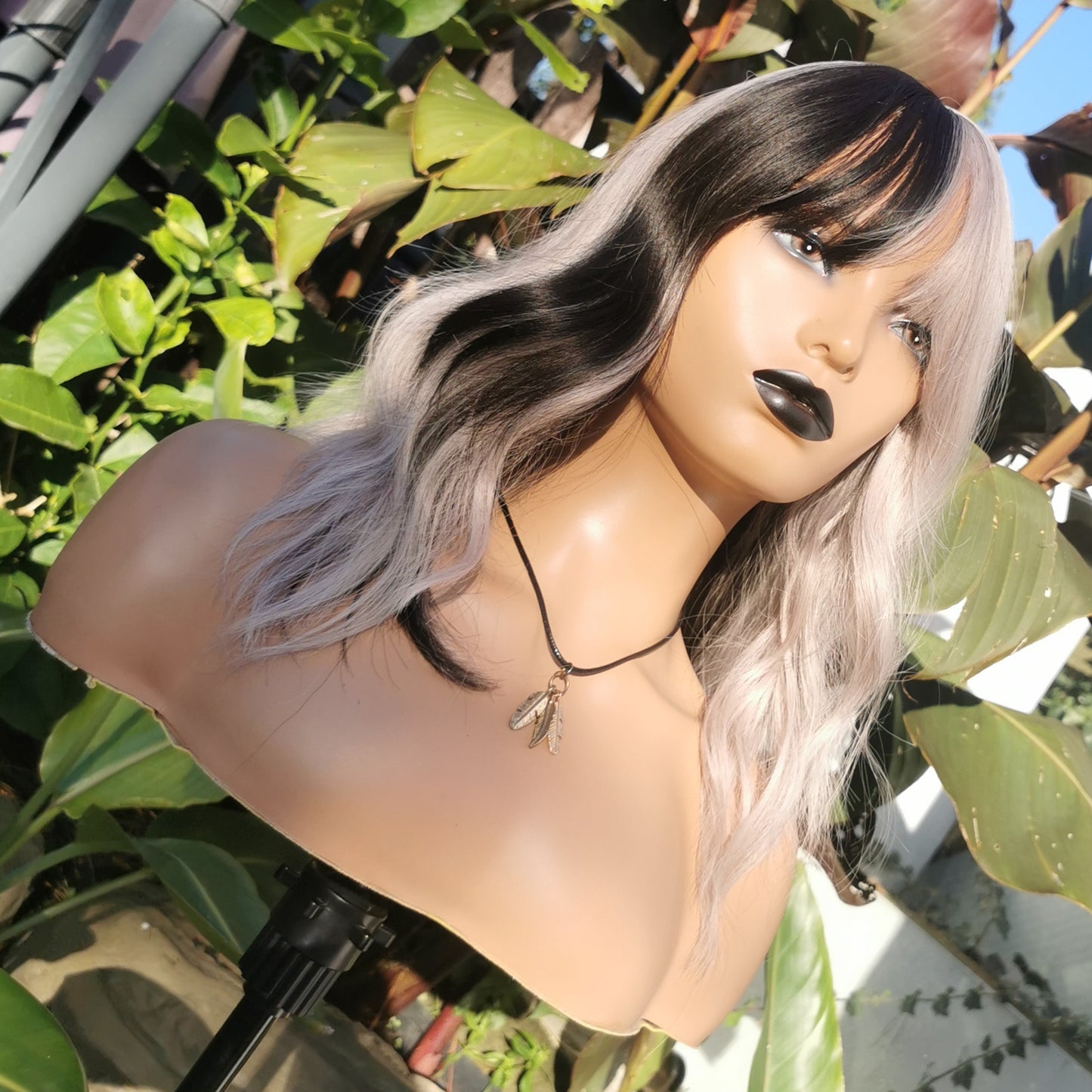 Domino black and silver synthetic wig