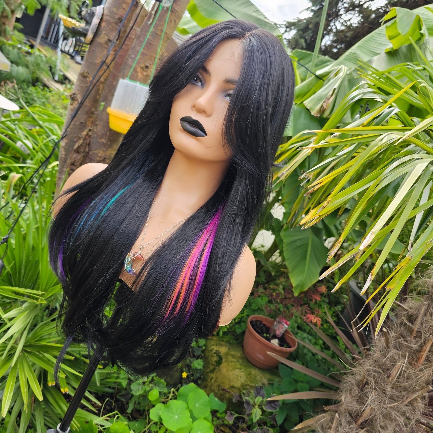 Bewitched black and rainbow lace front wig