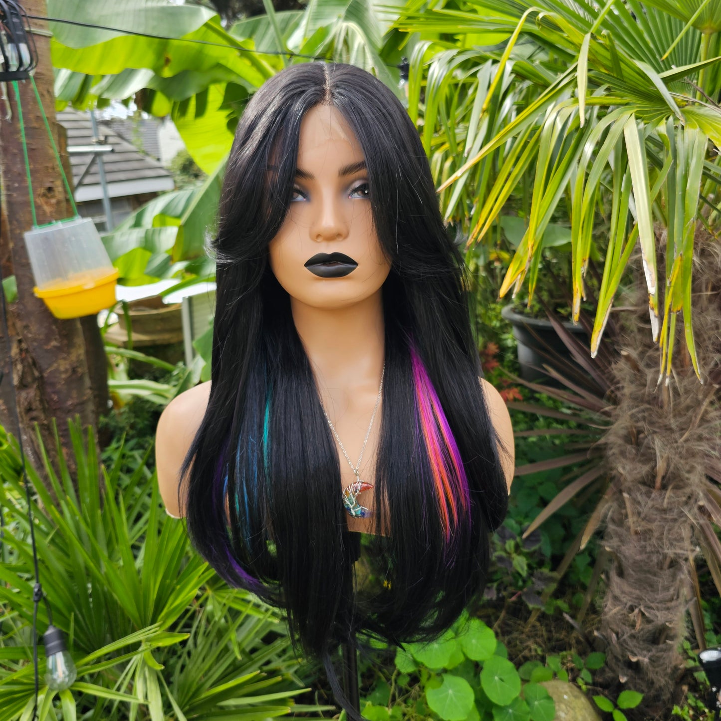 Bewitched black and rainbow lace front wig