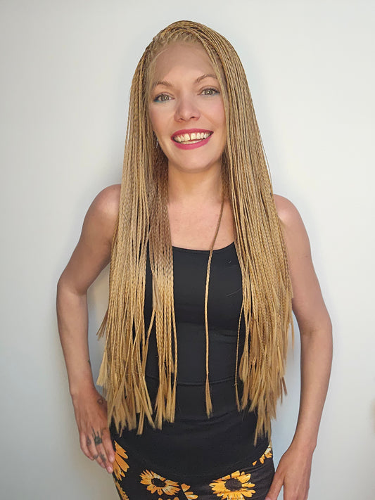 Sandy blonde braided lace front wig