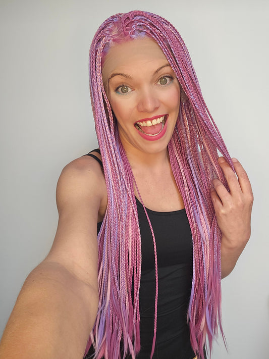 Pink and purple braided lace front wig