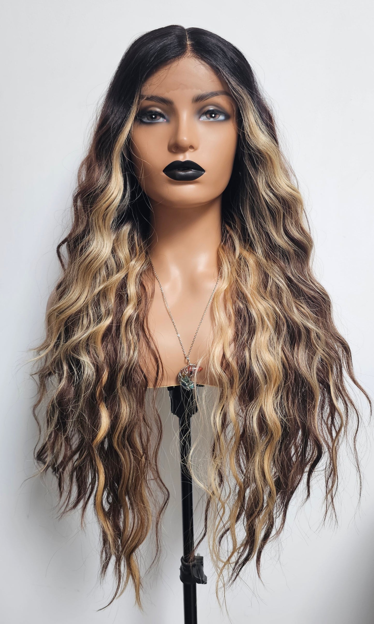 Senorita curly dark brown with blonde lace front wig