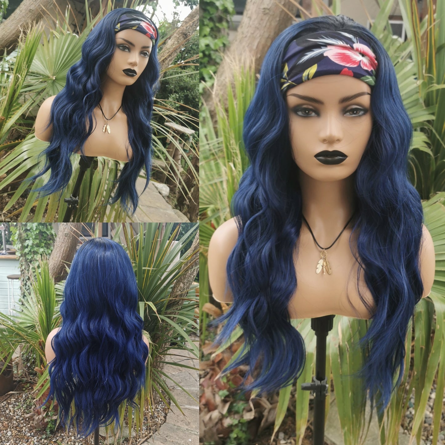 Long Blue Wavy Headband Wig