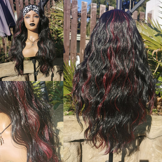 Black and Red Wavy Headband Wig