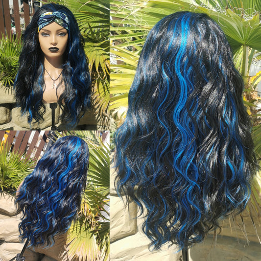 Blue & Black Headband Wig