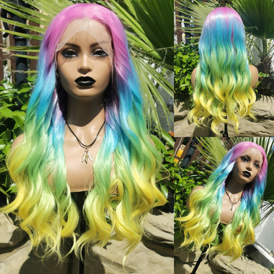 Pride rainbow synthetic lace front wig