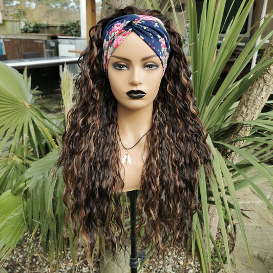 Streaky Brown Kinky Headband Wig - Keshleysheadshop