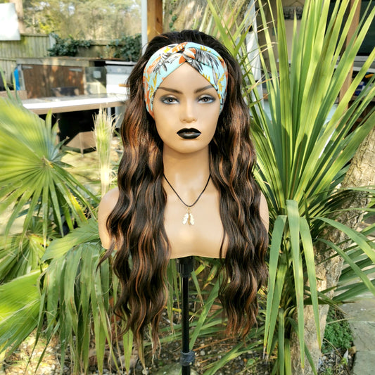 Brown Streaky Wavy Headband Wig - Keshleysheadshop