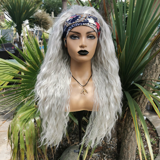 Silver Kinky Headband Wig