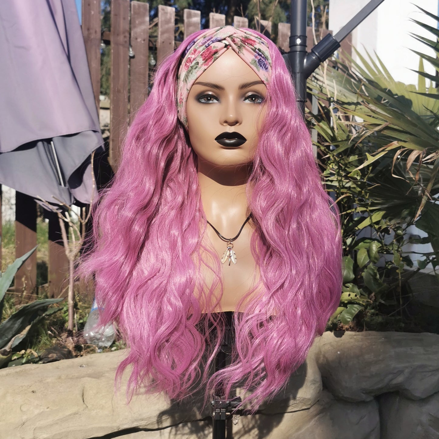 Pink Wavy Headband Wig