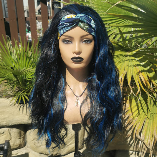 Blue & Black Headband Wig