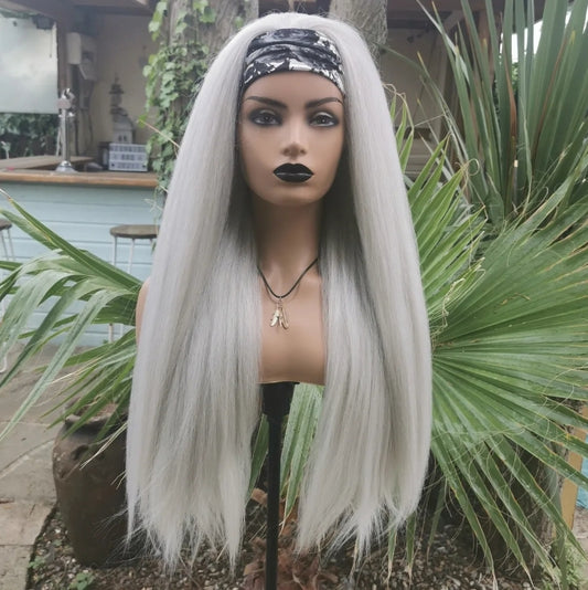 Silver Straight Headband Wig